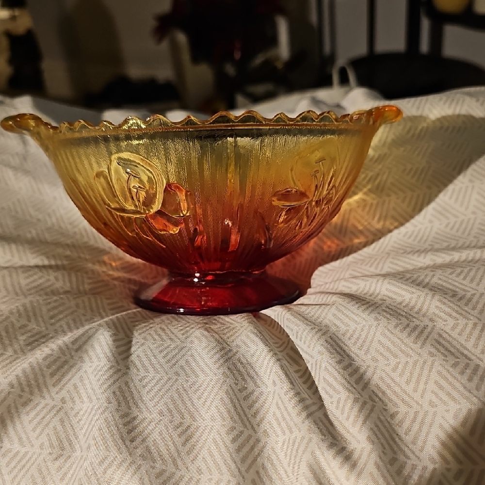 Radiant Amber and Red Glass Art Bowl